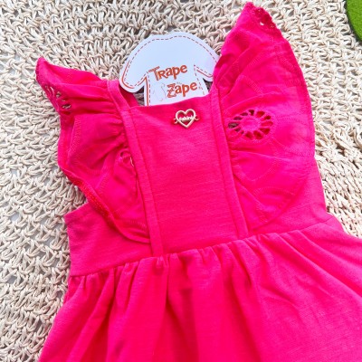  Vestido com Lese Floral - Goiaba